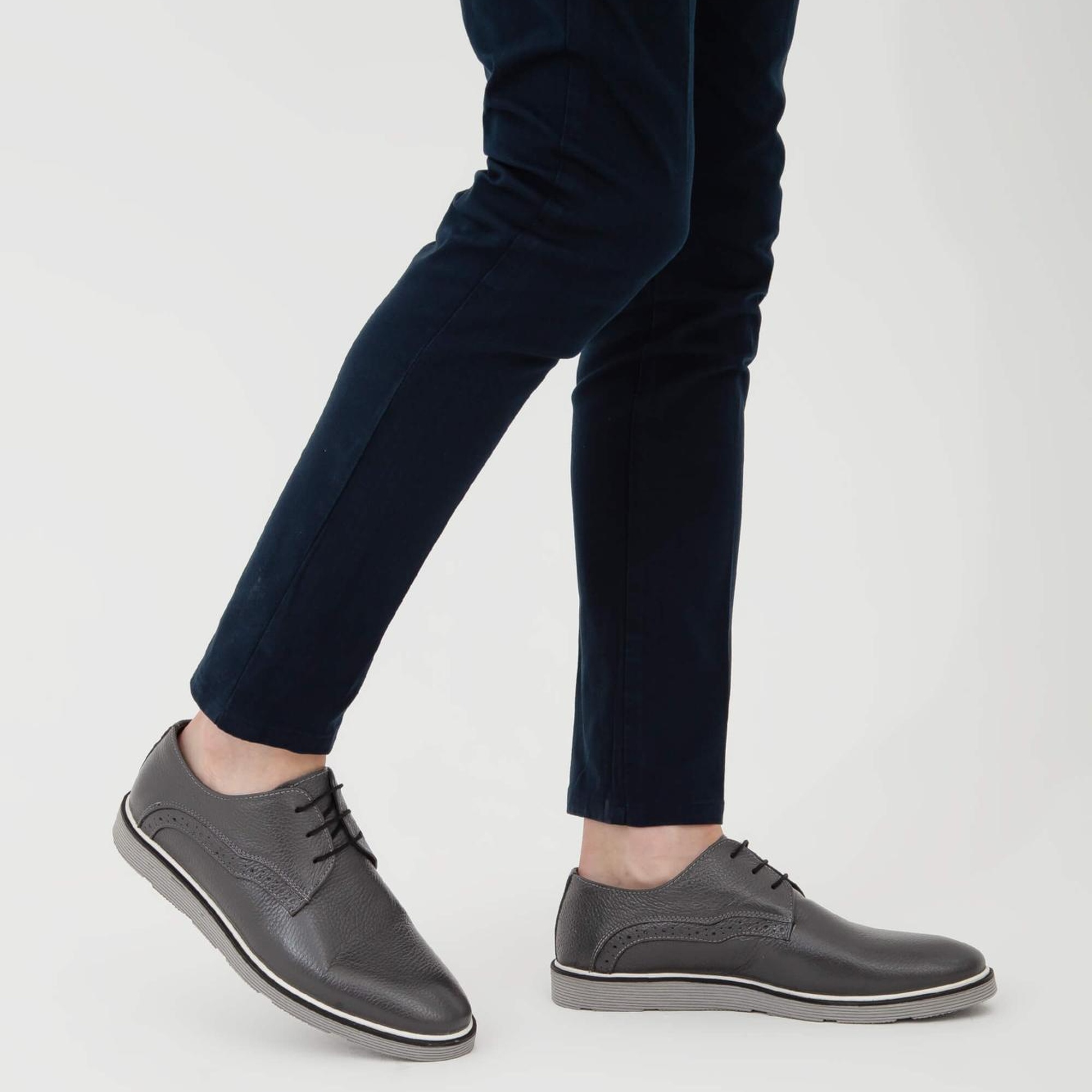 Tamer Tanca Erkek Hakiki Deri Gri Casual Ayakkabı