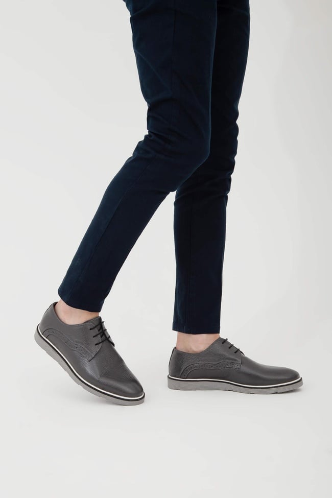  Tamer Tanca Erkek Hakiki Deri Gri Casual Ayakkabı