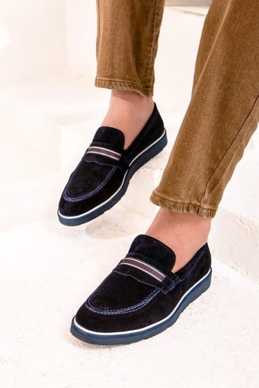  Tamer Tanca Erkek Hakiki Deri Lacivert Süet Casual Ayakkabı