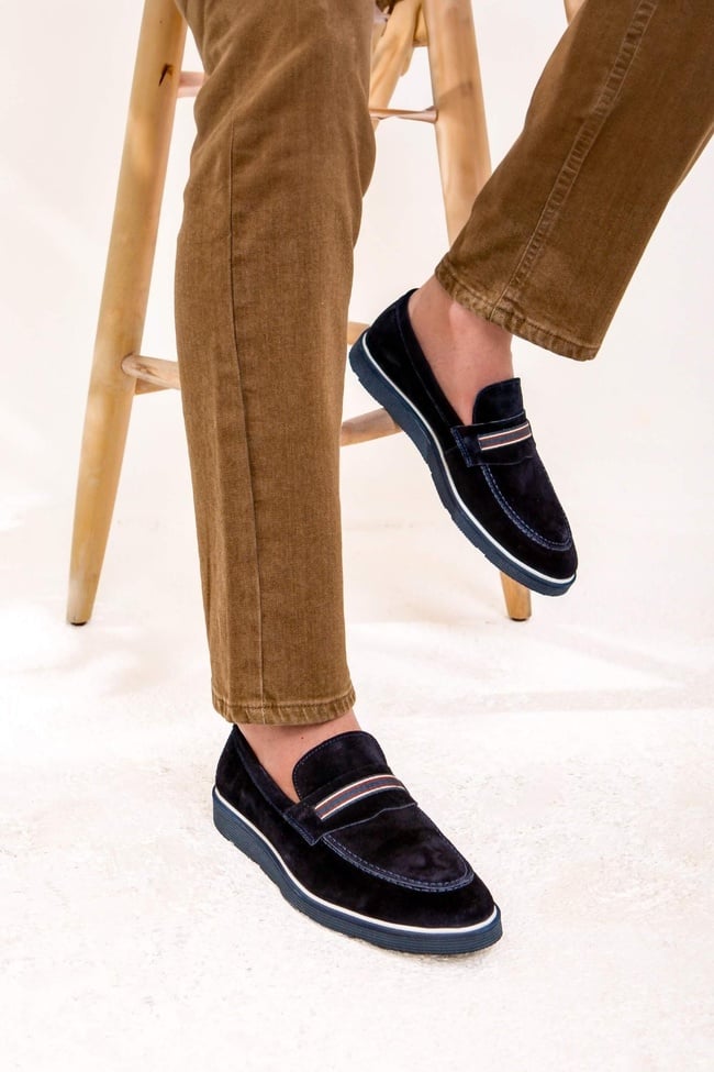  Tamer Tanca Erkek Hakiki Deri Lacivert Süet Casual Ayakkabı