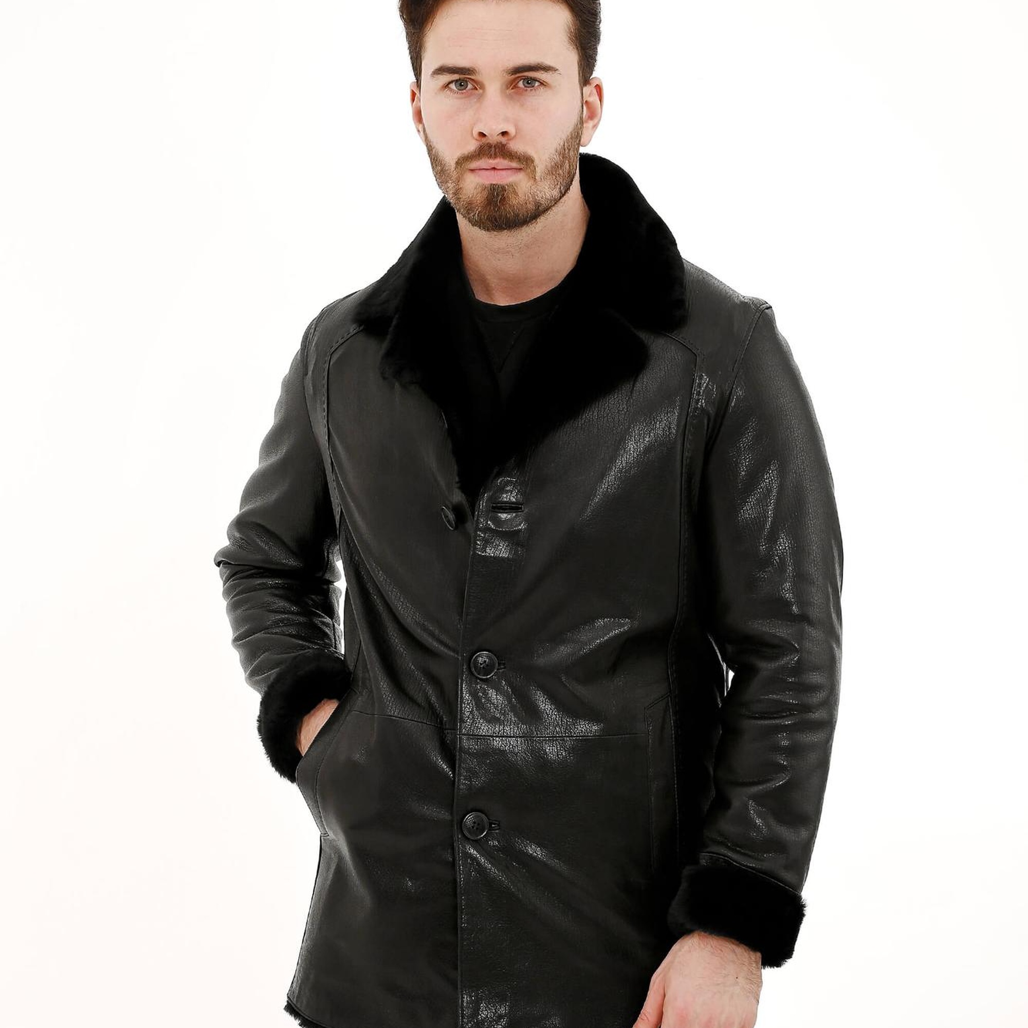 Tamer Tanca Erkek Hakiki Deri Siyah Deri Mont