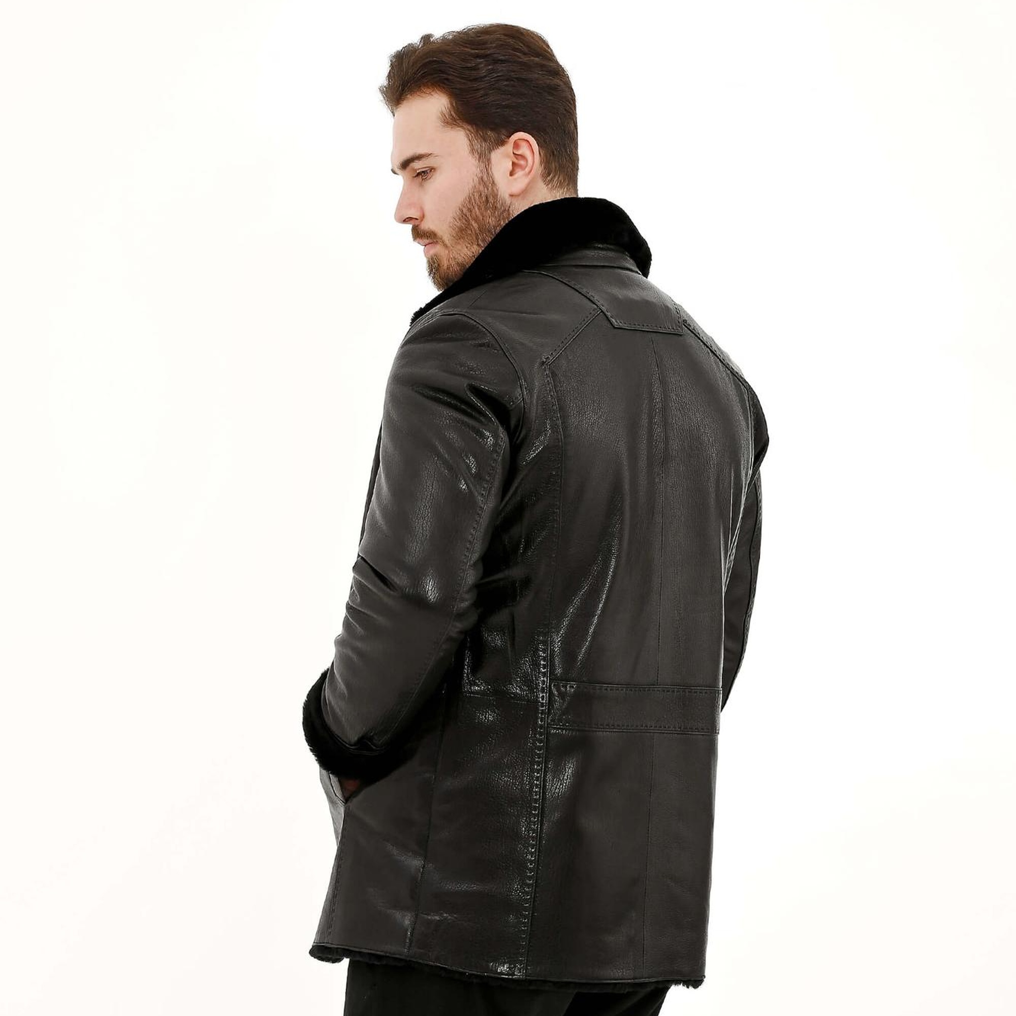 Tamer Tanca Erkek Hakiki Deri Siyah Deri Mont