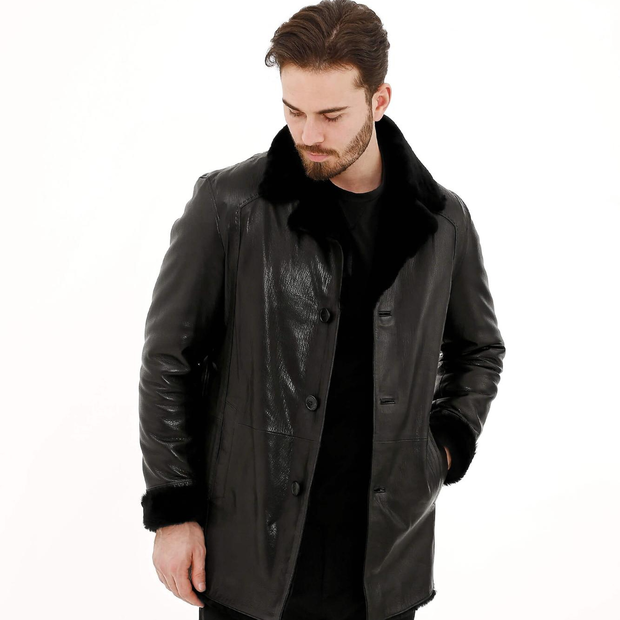 Tamer Tanca Erkek Hakiki Deri Siyah Deri Mont