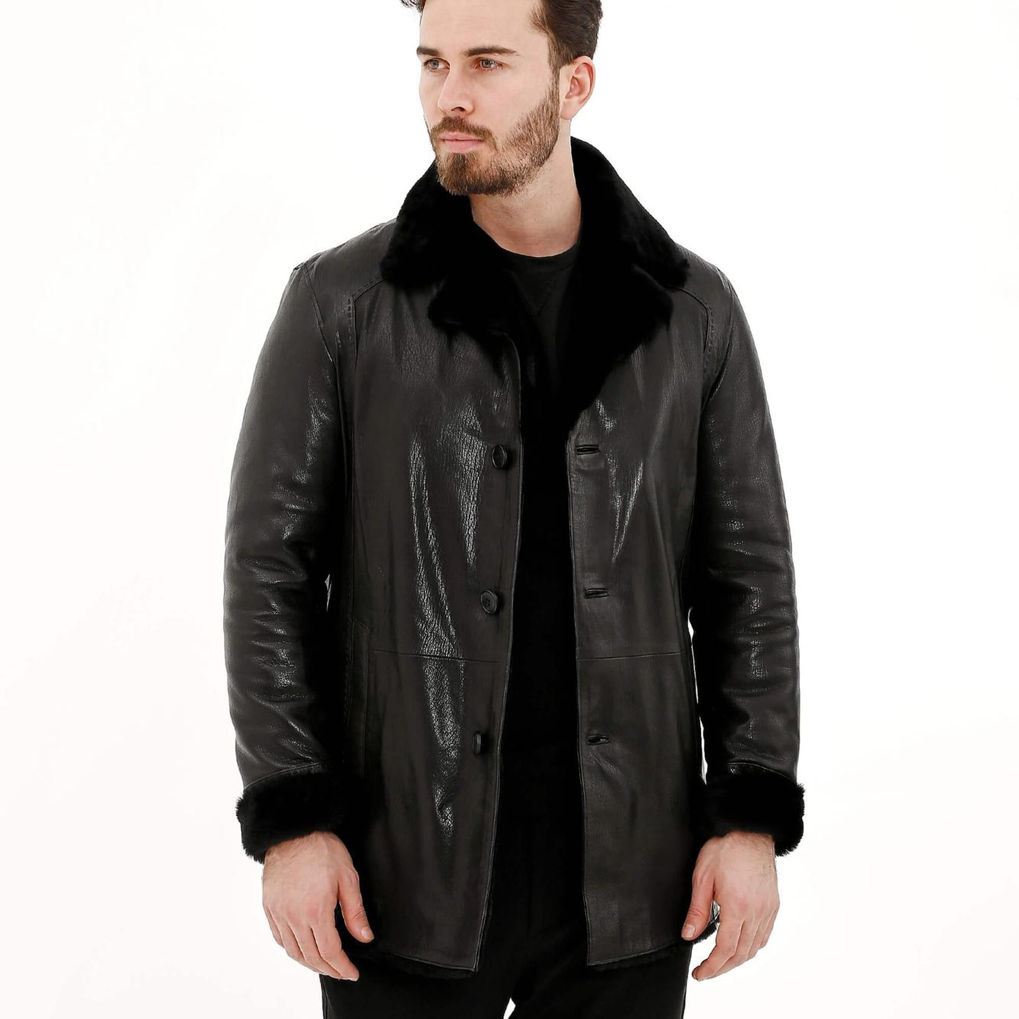 Tamer Tanca Erkek Hakiki Deri Siyah Deri Mont