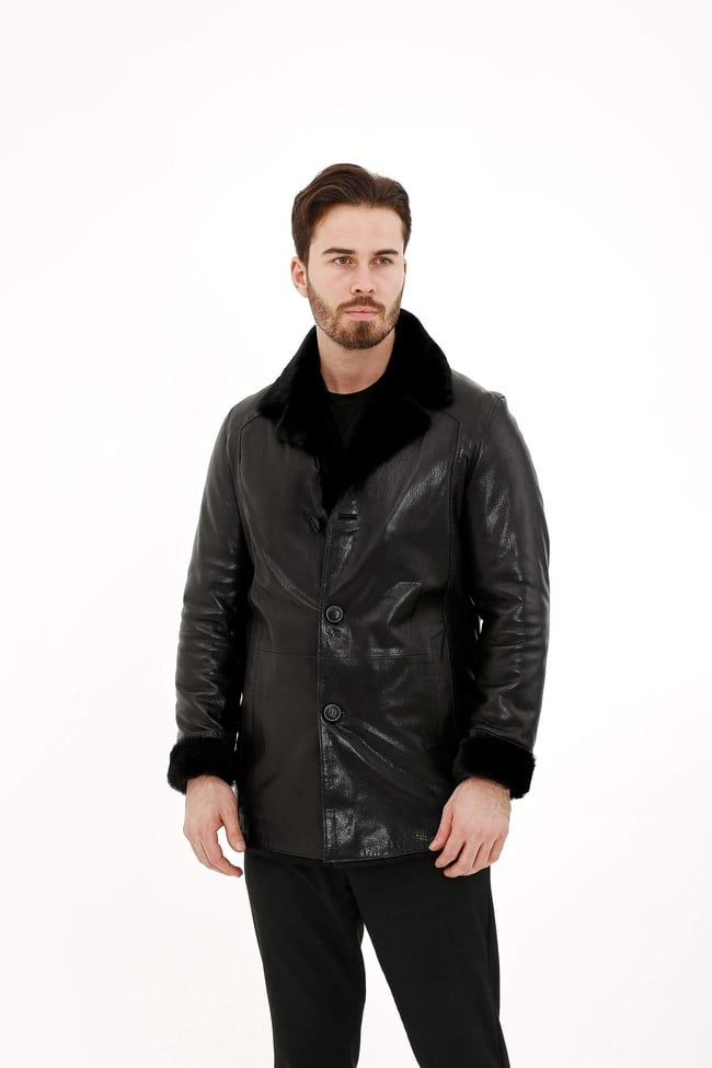  Tamer Tanca Erkek Hakiki Deri Siyah Deri Mont