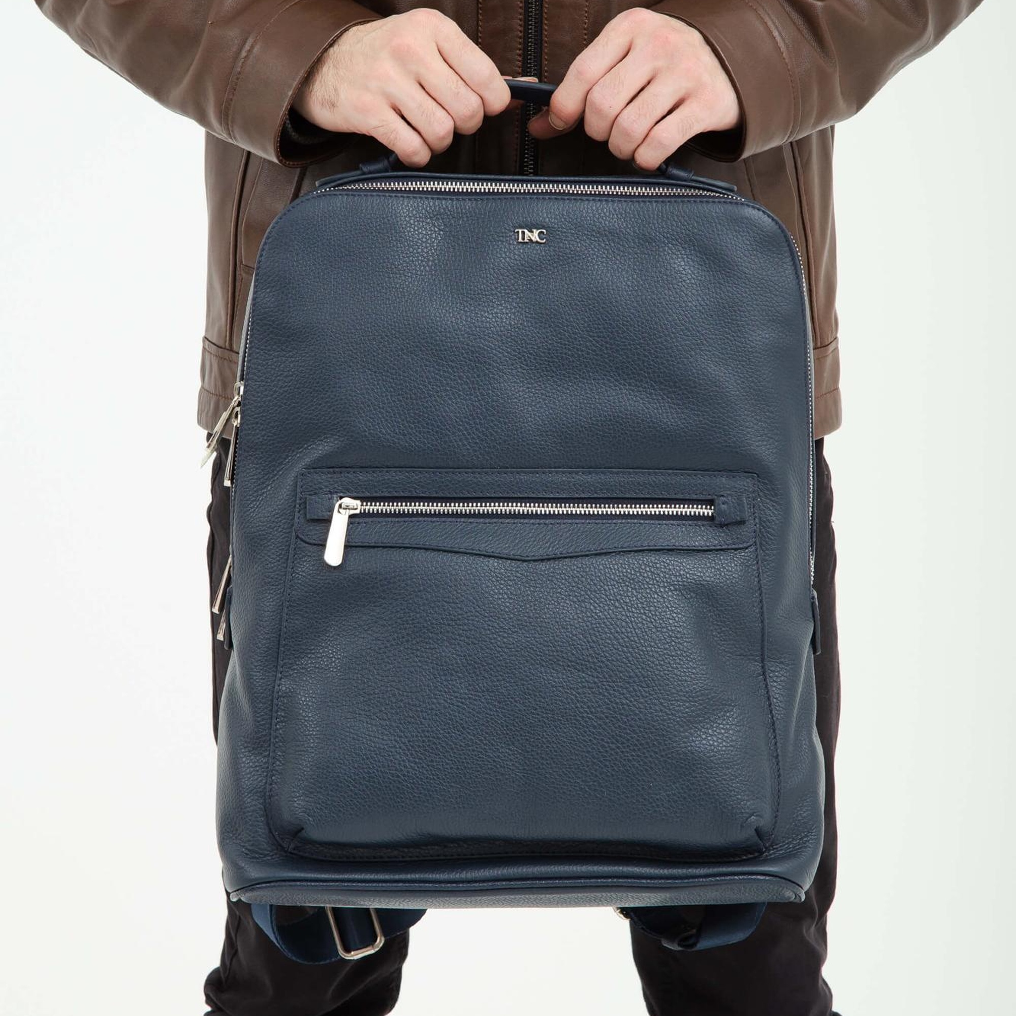 Tamer Tanca Erkek Hakiki Deri Lacivert Sırt Çantası