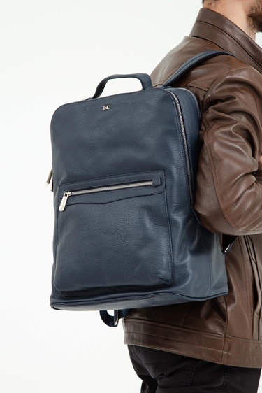  Tamer Tanca Erkek Hakiki Deri Lacivert Sırt Çantası