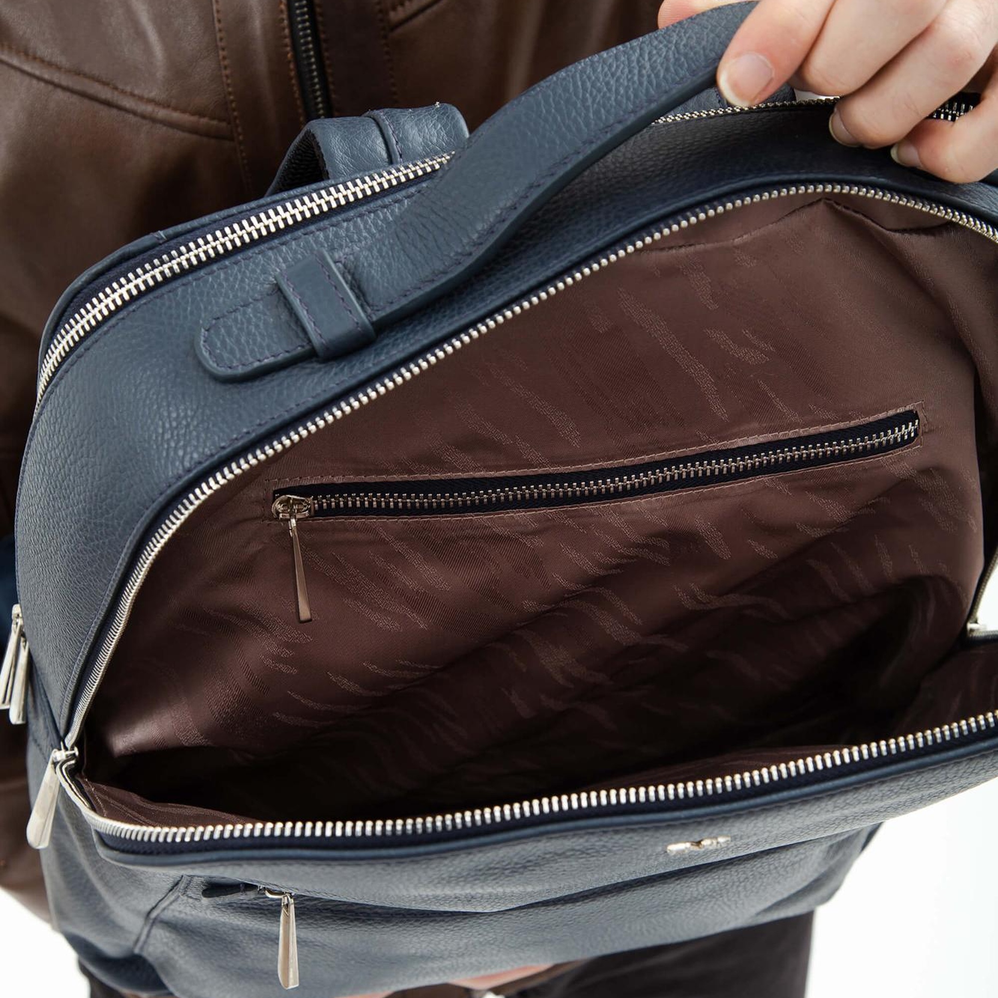 Tamer Tanca Erkek Hakiki Deri Lacivert Sırt Çantası