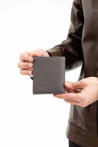  Tamer Tanca Erkek Hakiki Deri Gri Cüzdan Cuzdan