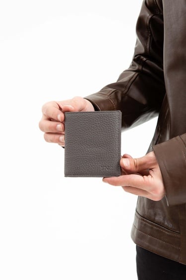  Tamer Tanca Erkek Hakiki Deri Gri Cüzdan Cuzdan