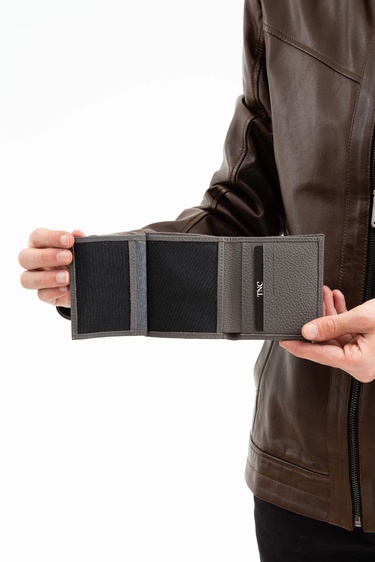  Tamer Tanca Erkek Hakiki Deri Gri Cüzdan Cuzdan