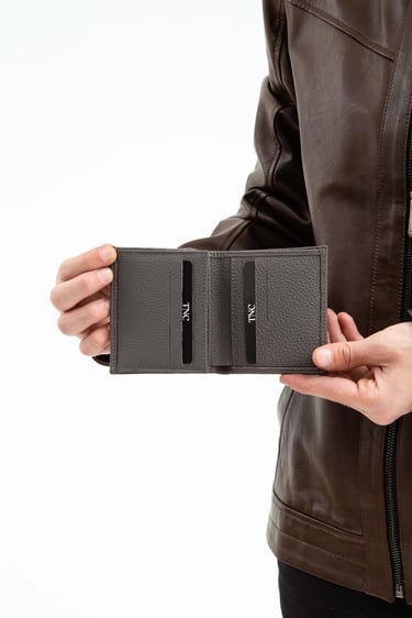  Tamer Tanca Erkek Hakiki Deri Gri Cüzdan Cuzdan