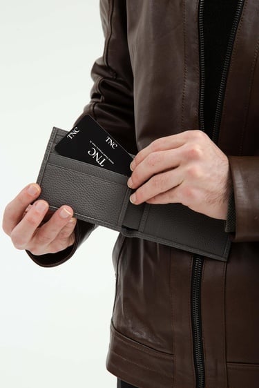  Tamer Tanca Erkek Hakiki Deri Gri Cüzdan Cuzdan