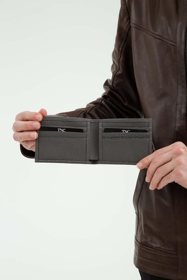  Tamer Tanca Erkek Hakiki Deri Gri Cüzdan Cuzdan