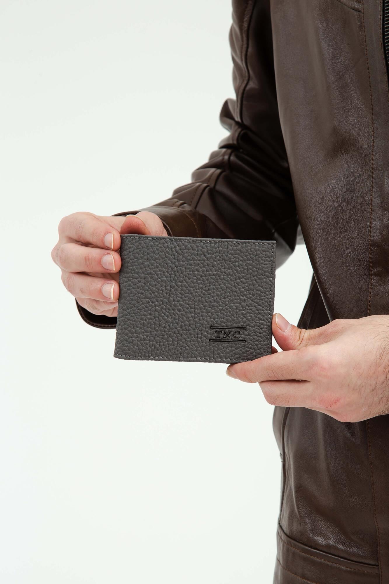  Tamer Tanca Erkek Hakiki Deri Gri Cüzdan Cuzdan