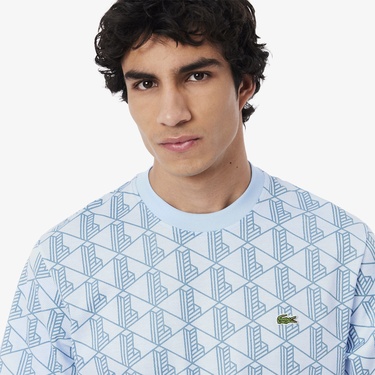  Lacoste Monogram Cotton Erkek Mavi T-Shirt
