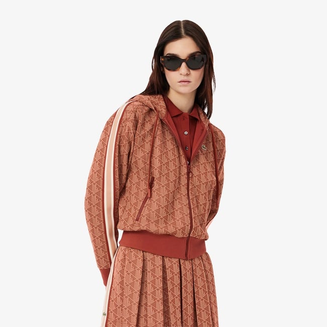  Lacoste Classic Fit Monogram Kadın Kahverengi Sweatshirt