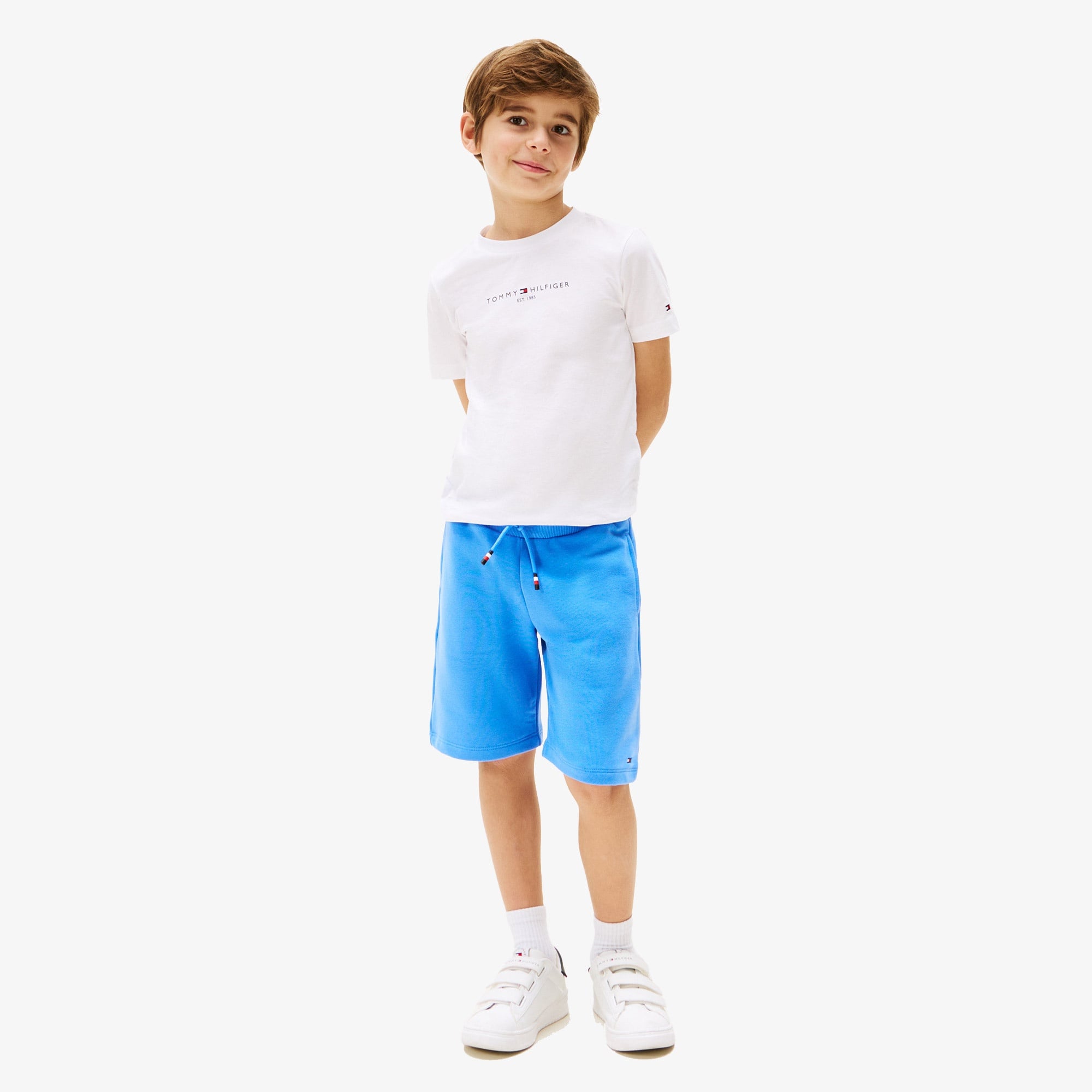 Tommy Hilfiger Baskılı Çocuk Beyaz/Mavi Şort Takım