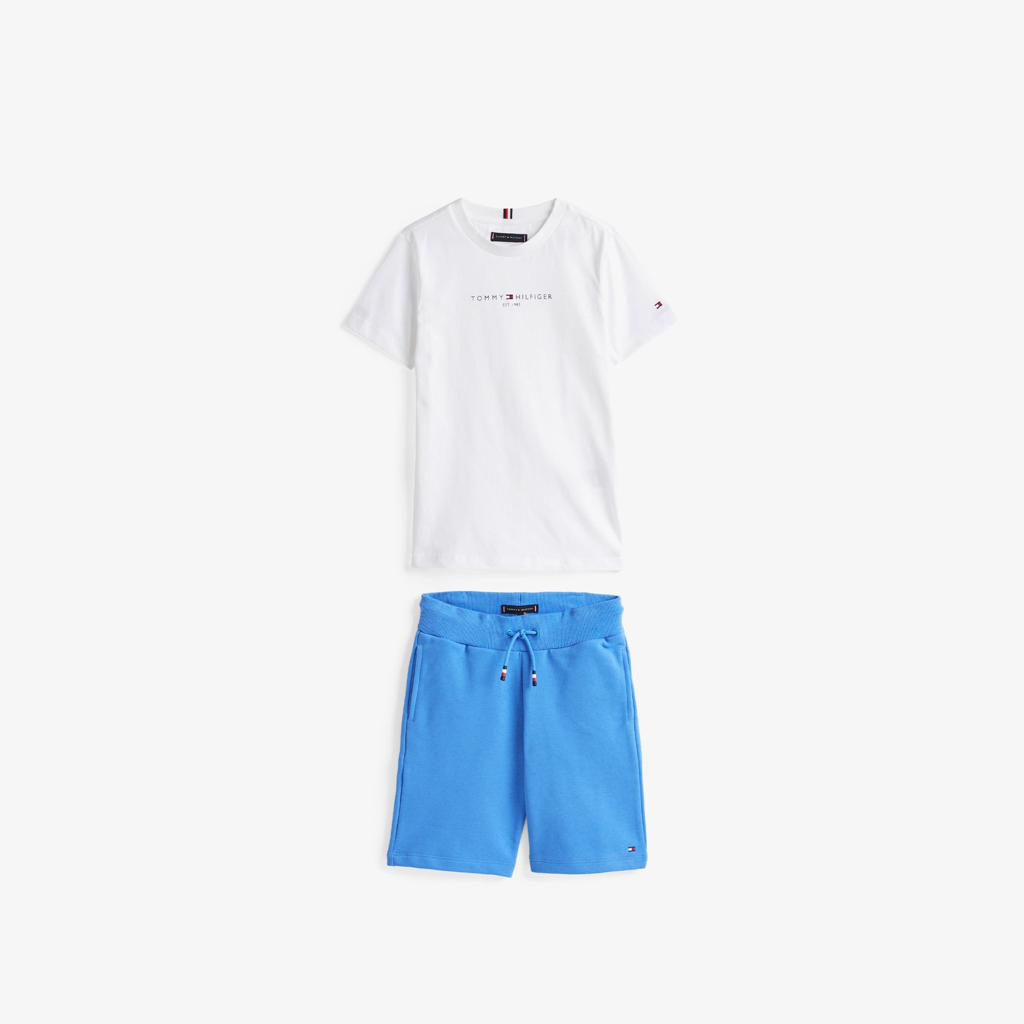 Tommy Hilfiger Baskılı Çocuk Beyaz/Mavi Şort Takım