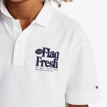  Tommy Jeans Flag Fresh Çocuk Beyaz Polo