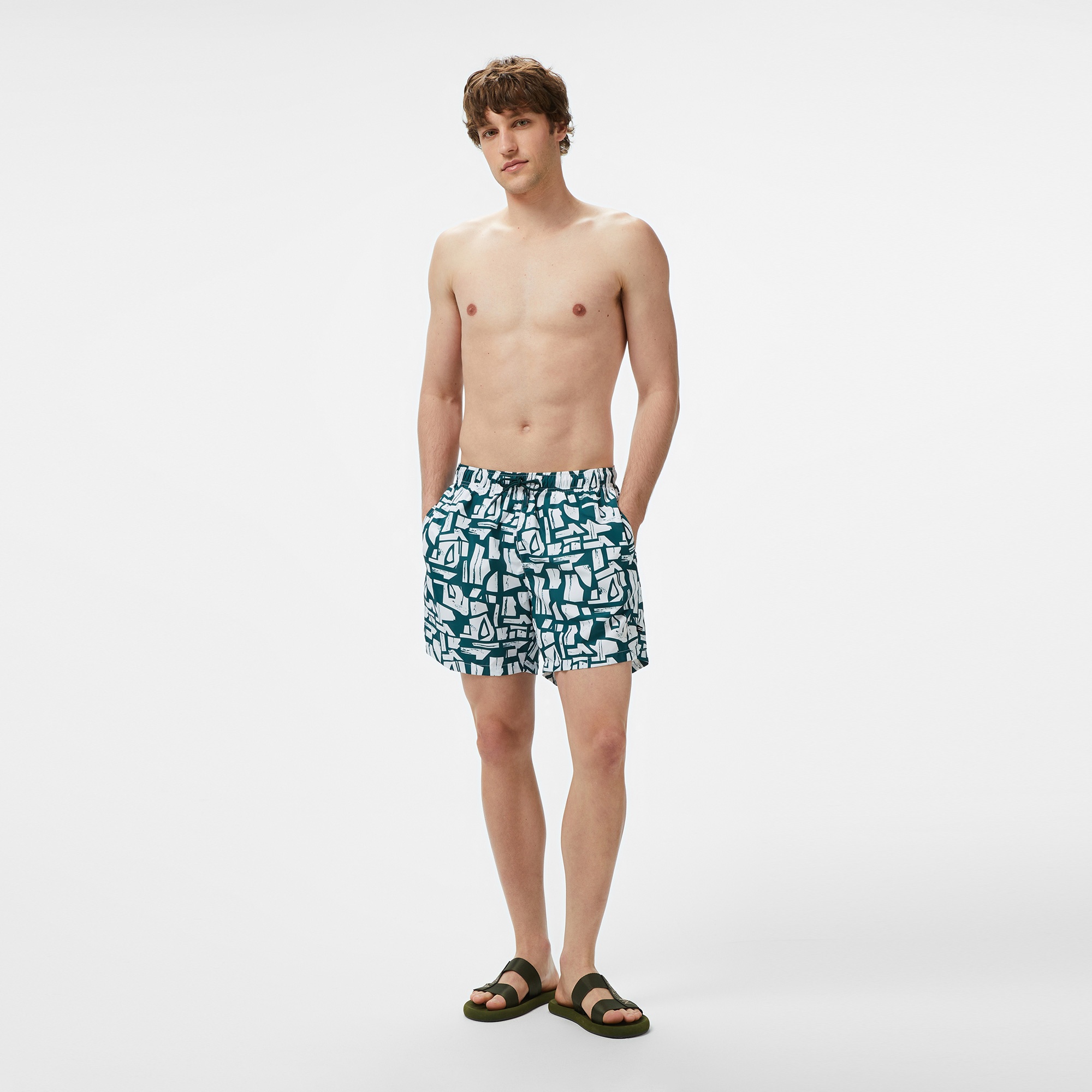 Nautica Erkek Yeşil Regular Fit Desenli Deniz Şortu