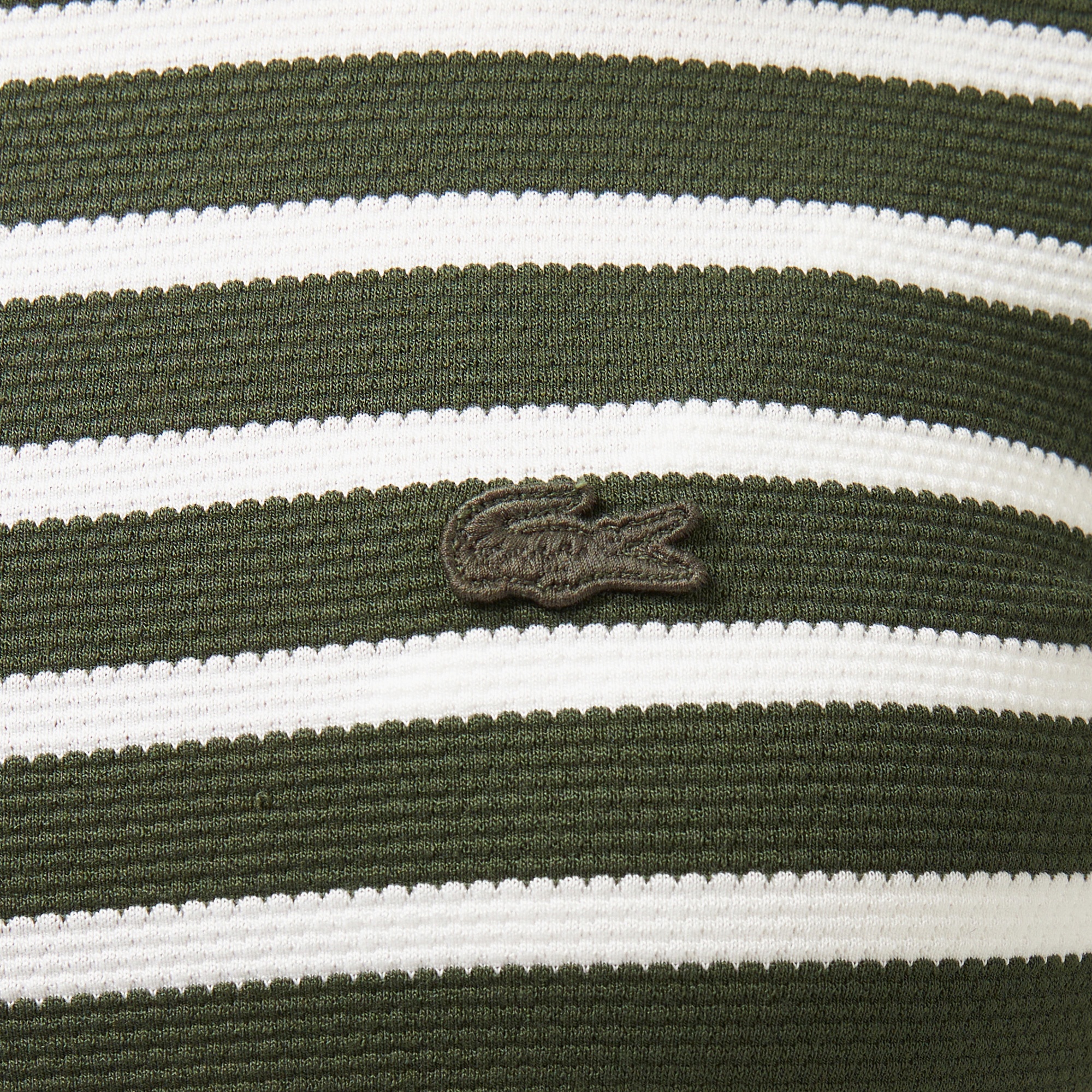 Lacoste Kadın Slim Fit Bisiklet Yaka Çizgili Koyu Yeşil T-Shirt