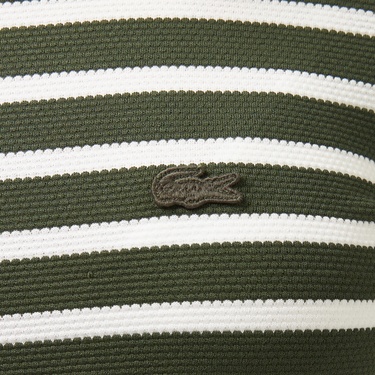  Lacoste Kadın Slim Fit Bisiklet Yaka Çizgili Koyu Yeşil T-Shirt