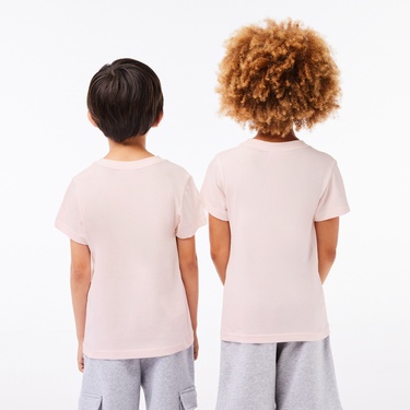  Lacoste Çocuk Bisiklet Yaka Açık Pembe T-Shirt