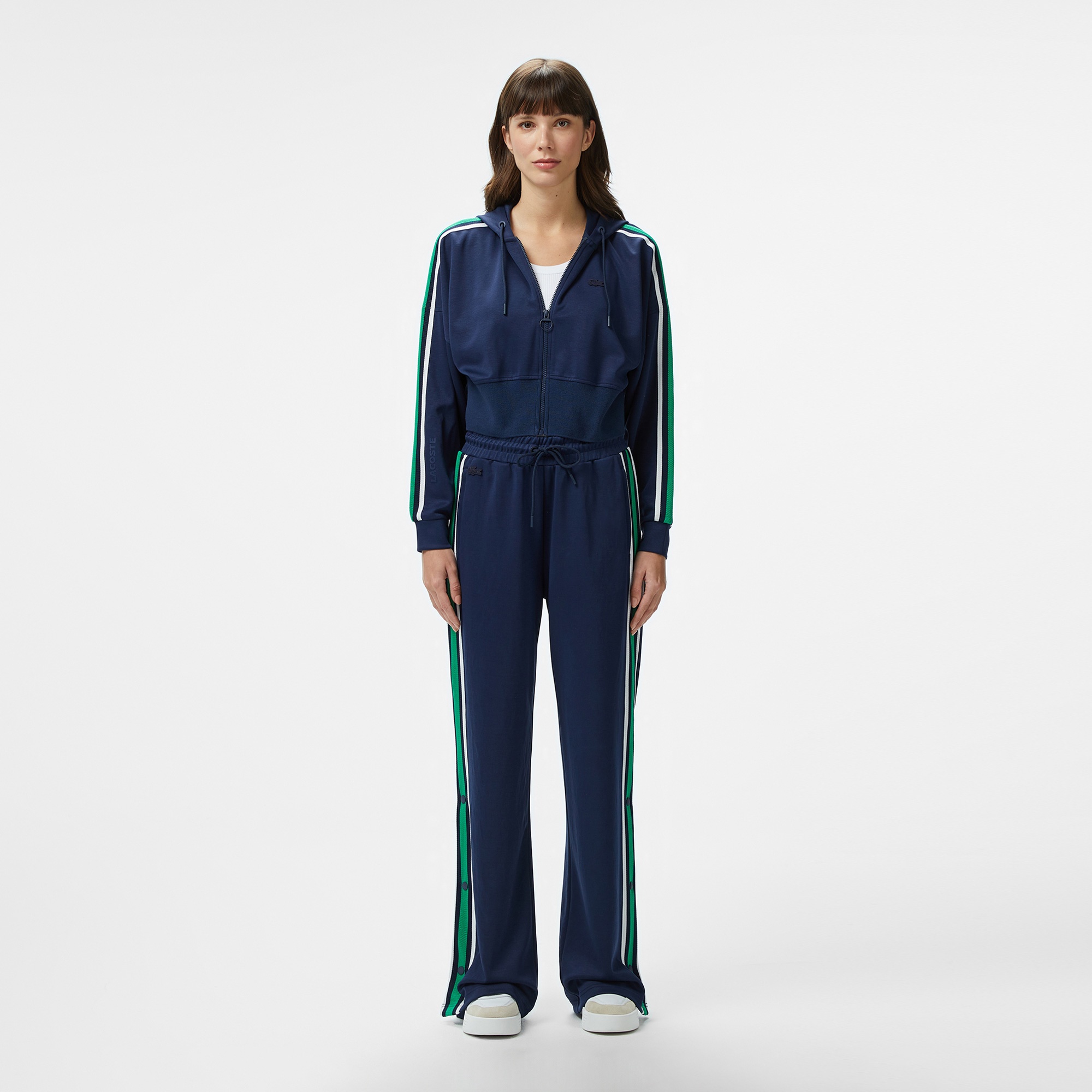 Kadın Crop Fit Fermuarlı Renk Bloklu Lacivert Sweatshirt