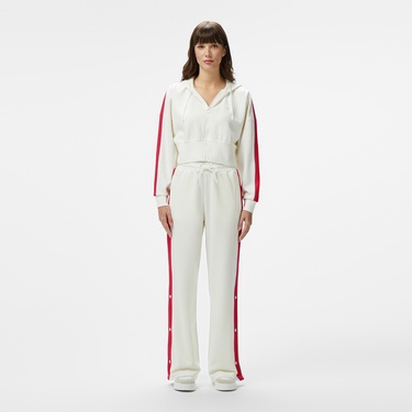  Lacoste Kadın Crop Fit Fermuarlı Renk Bloklu Beyaz Sweatshirt