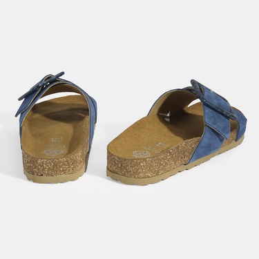  Kadın Mavi Ayarlanabilir Toka Detaylı Süet Terlik