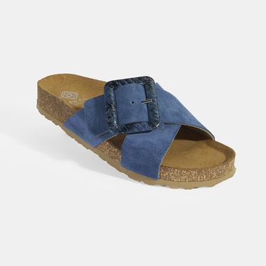  Kadın Mavi Ayarlanabilir Toka Detaylı Süet Terlik