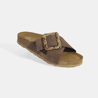  Kadın Kahve Ayarlanabilir Toka Detaylı Süet Terlik