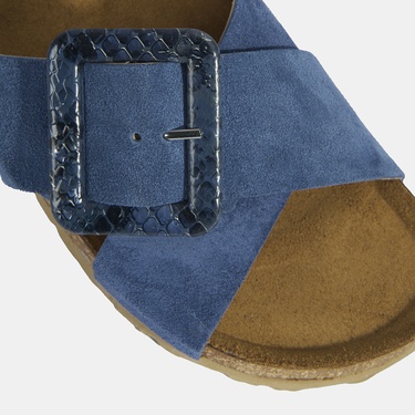  Kadın Mavi Ayarlanabilir Toka Detaylı Süet Terlik