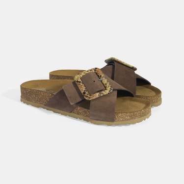  Kadın Kahve Ayarlanabilir Toka Detaylı Süet Terlik