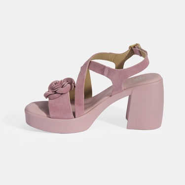  Kadın Pembe Ayarlanabilir Tokalı Süet Topuklu Sandalet
