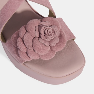  Kadın Pembe Ayarlanabilir Tokalı Süet Topuklu Sandalet