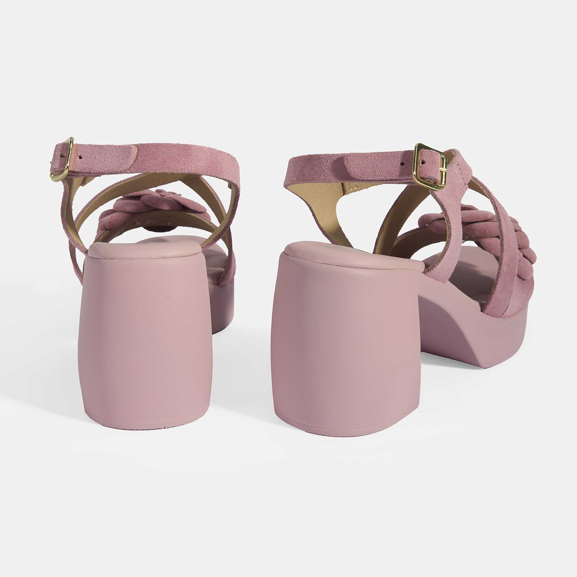 Kadın Pembe Ayarlanabilir Tokalı Süet Topuklu Sandalet