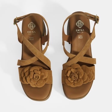  Kadın Taba Ayarlanabilir Tokalı Süet Topuklu Sandalet