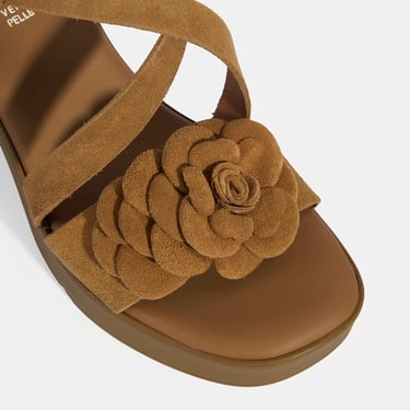  Kadın Taba Ayarlanabilir Tokalı Süet Topuklu Sandalet