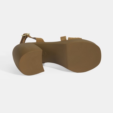  Kadın Taba Ayarlanabilir Tokalı Süet Topuklu Sandalet