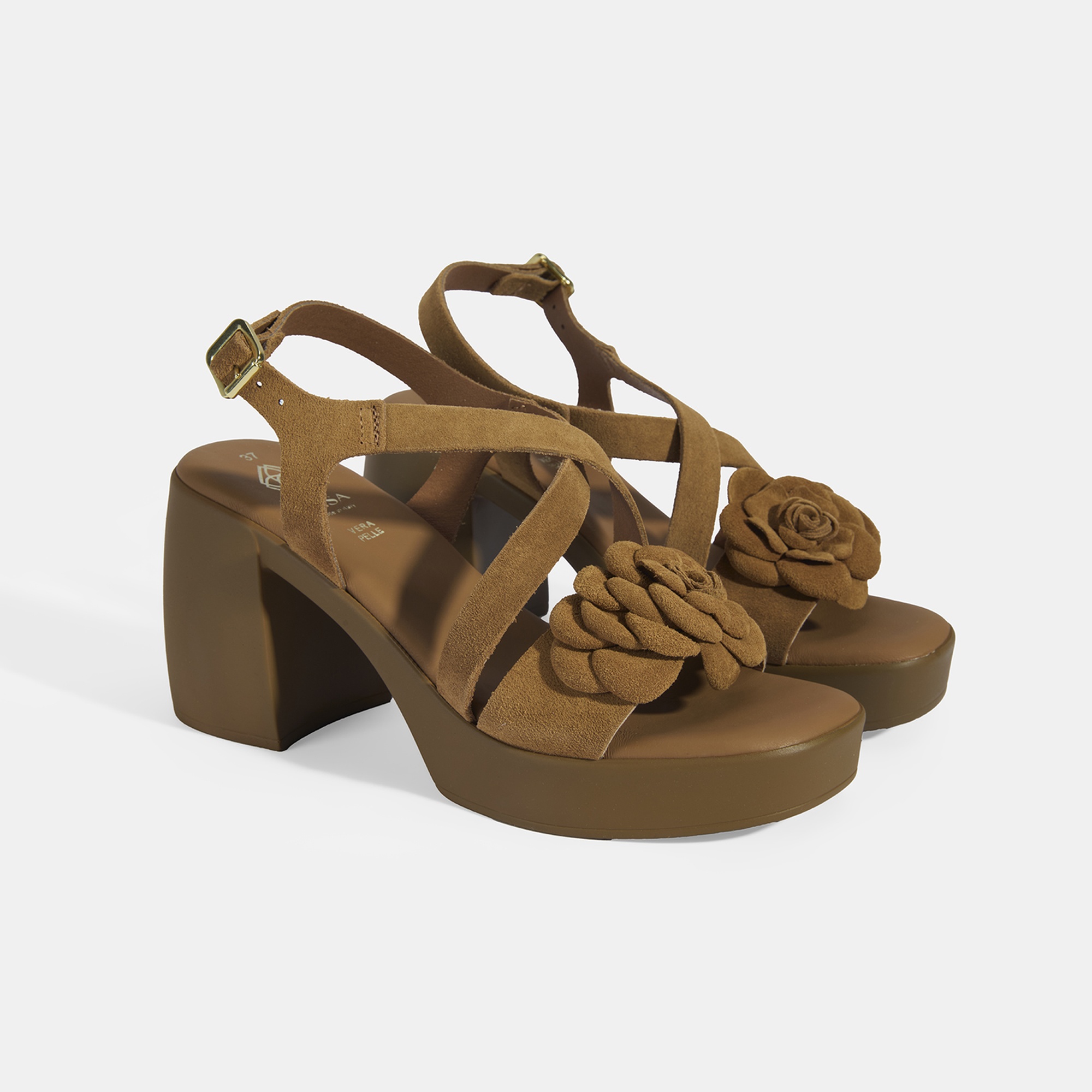 Kadın Taba Ayarlanabilir Tokalı Süet Topuklu Sandalet