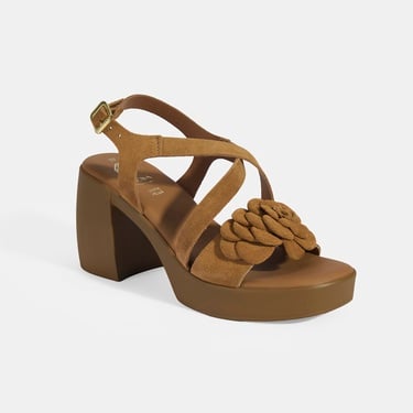  Kadın Taba Ayarlanabilir Tokalı Süet Topuklu Sandalet