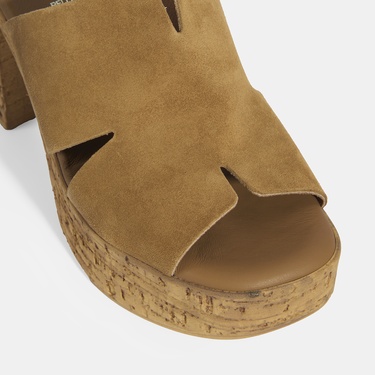  Kadın Taba Süet Topuklu Terlik