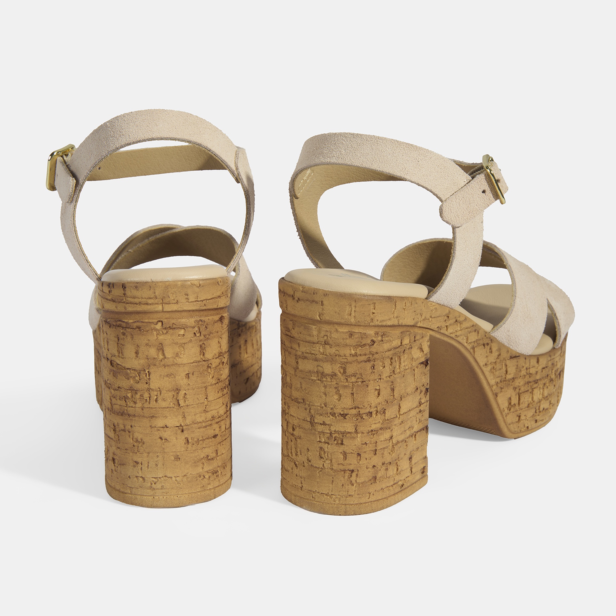 Kadın Bej Ayarlanabilir Tokalı Topuklu Süet Sandalet