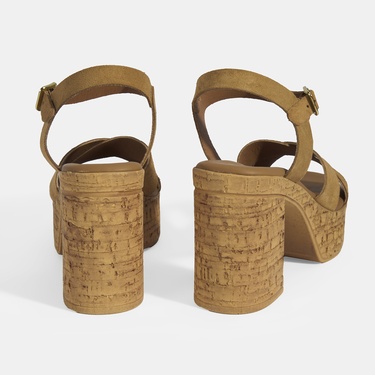  Kadın Taba Ayarlanabilir Tokalı Topuklu Süet Sandalet