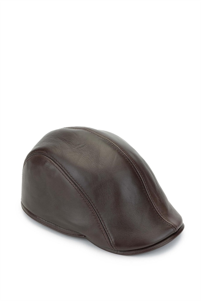  Tamer Tanca Erkek Hakiki Deri Kahverengi London Şapka
