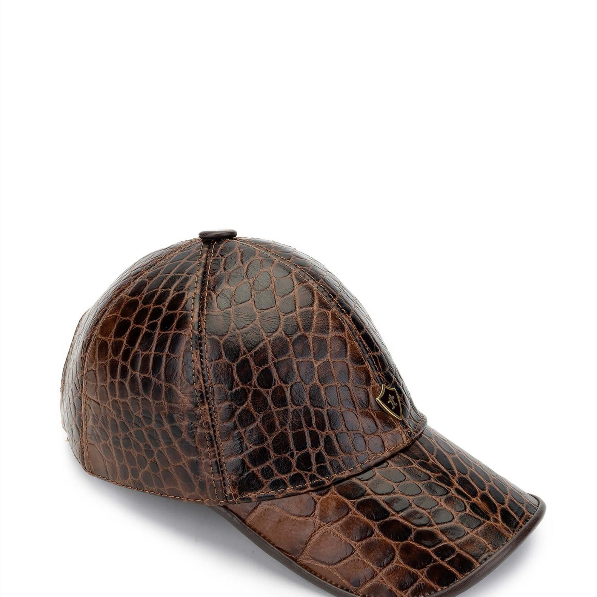 Tamer Tanca Erkek Hakiki Deri Kahverengi Kroko Beyzbol Şapka