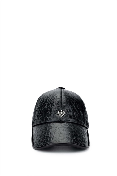  Tamer Tanca Erkek Hakiki Deri Siyah Kroko Beyzbol Şapka