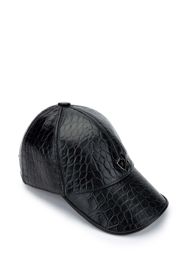  Tamer Tanca Erkek Hakiki Deri Siyah Kroko Beyzbol Şapka